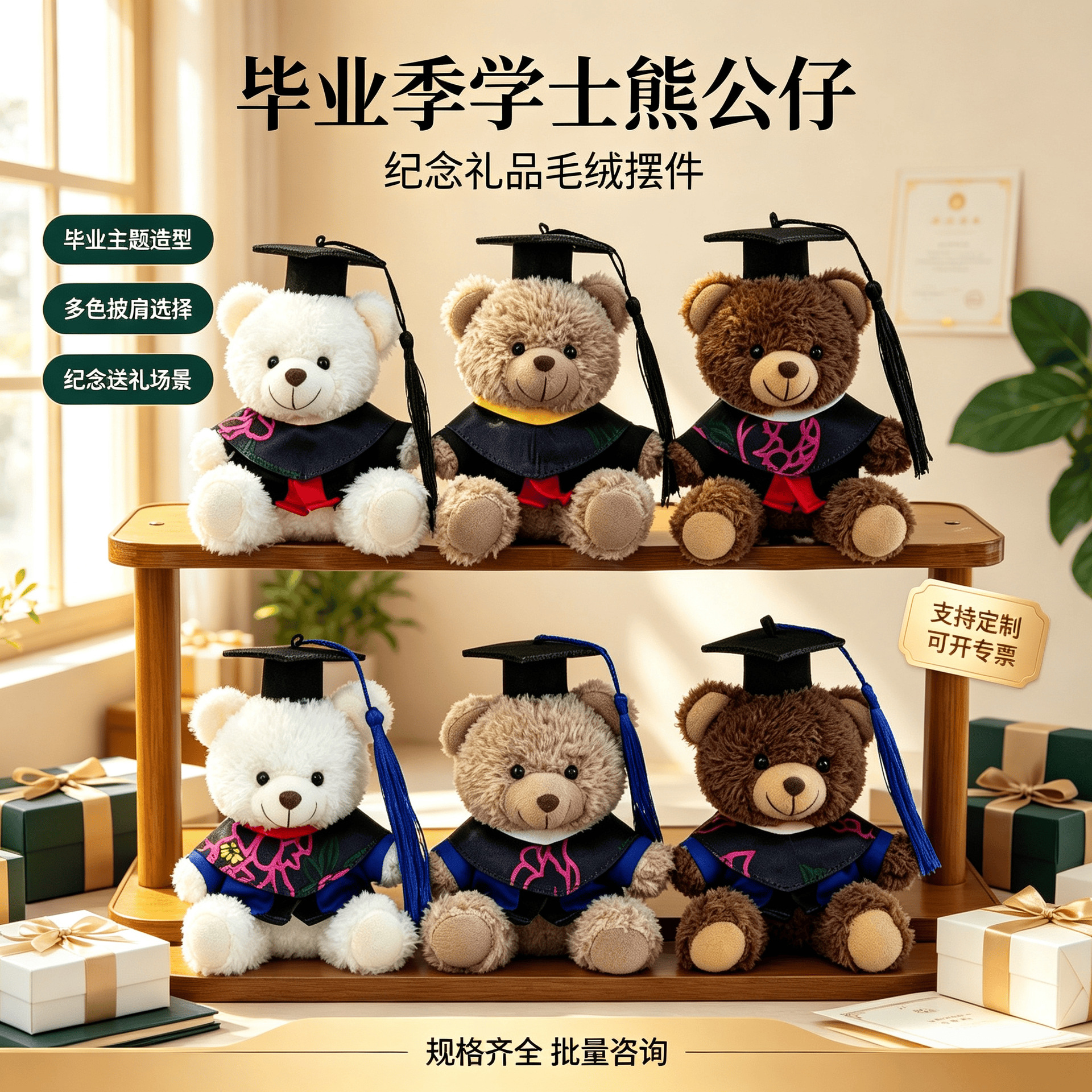 Llavero Colgante Oso de Graduación de Peluche para Bolsos y Regalos de Graduación