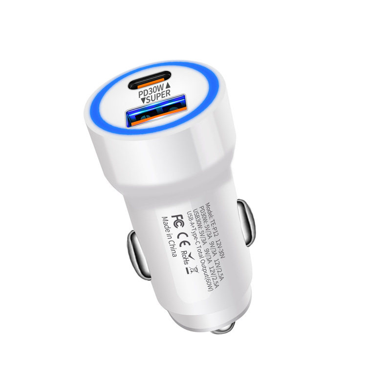 車の充電器 pd60w 急速充電シガーライターワンツーツー USB + タイプ C 透明 60 ワット超高速充電車の充電器|undefined