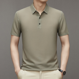 Summer New Ice Silk Polo Shirt Men's Slim Fashion Casual Breathable Thin Business Pure Color Short-Sleeved Men's Trendy