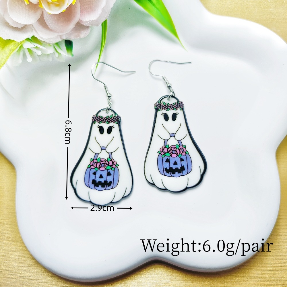 9g Weight Iron Ear Needle Material Drop Earrings Classification 1 Pair Quantity Holiday, Party Occasion Arylic Material Halloween Festival Floral, Bat Pattern Women's Gender Casual, Simple Style Style 1 Pair Halloween Casual Simple Style Floral Bat Arylic Drop Earrings 14