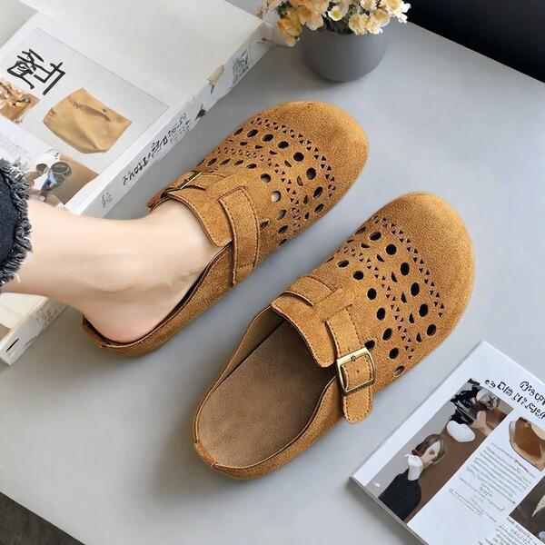 Non-slip breathable retro fashionable women's slippers flat English…