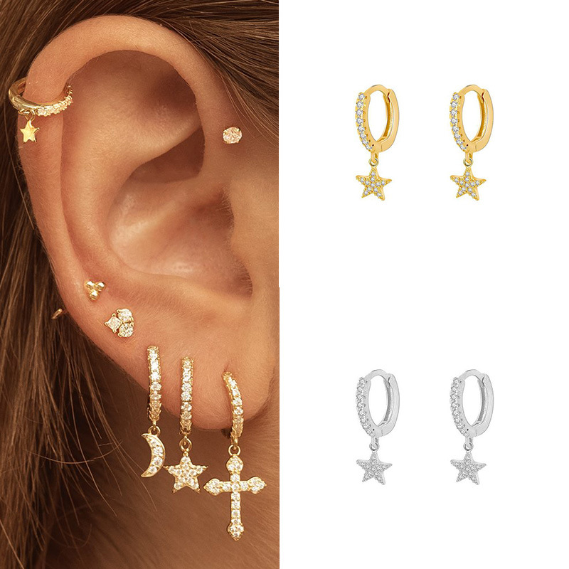 3g Weight Zircon Inlay Material Fashion Star Copper Zircon Earrings