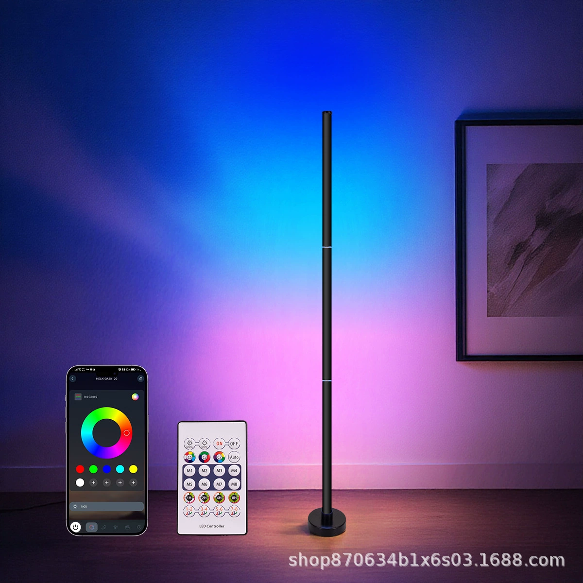 Новая светодиодная RGB-лампа для создания атмосферы, активируемая звуком и управляемая через приложение, угловая лампа, эксклюзивно для трансграничной торговли, полностью сертифицирована.