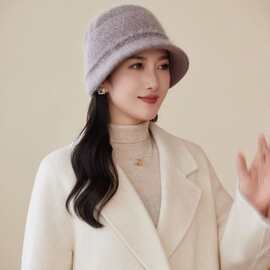 帽子女秋冬季毛线针织盆帽加绒加厚保暖防寒渔夫中老年妈妈兔毛帽