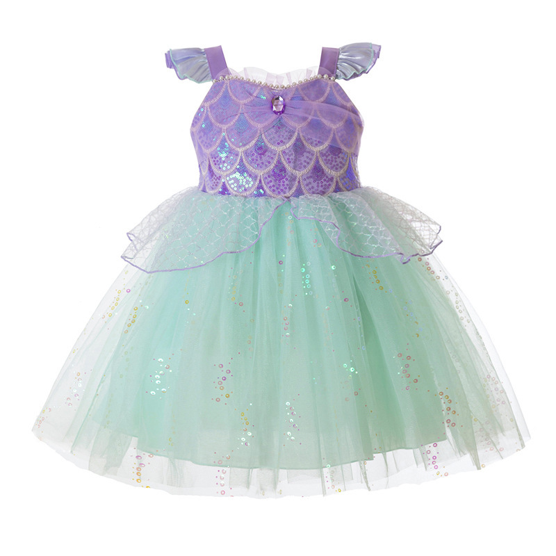 Girls Mermaid Princess Dress Summer New Style Baby Girl Suspender Dress Children's Halloween Performance Costume Dress