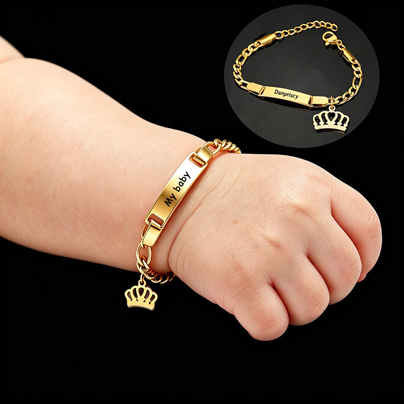 Popular Stainless Steel Engraved Curved Tag Children's Bracelet DIY Simple Smooth Long Strip Butterfly Crown Baby Jewelry Popular Stainless Steel Engraved Curved Tag Children's Bracelet DIY Simple Smooth Long Strip Butterfly Crown Baby Jewelry
