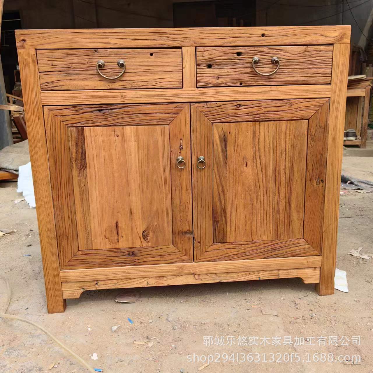 复古双开门老榆木餐边柜怀旧榆木餐边柜家用靠墙实木带抽屉收纳柜