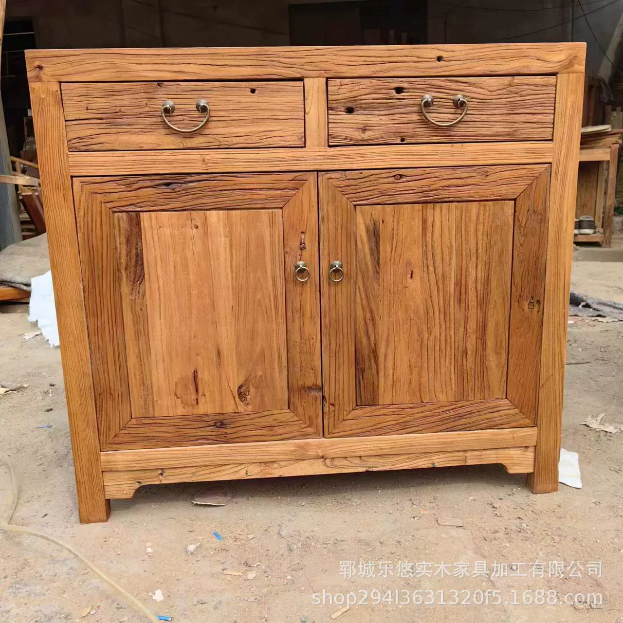 复古双开门老榆木餐边柜怀旧榆木餐边柜家用靠墙实木带抽屉收纳柜