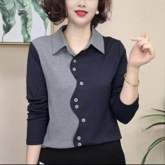 代発2025春の新型ファッションに合わせてシャツをめくって長袖tシャツの女性のシャツの上着をつなぎ合わせます。