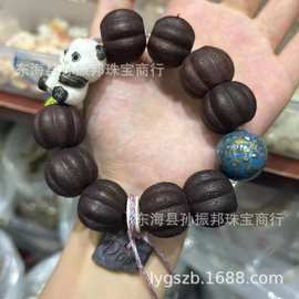 降真香瓜珠手持手链搭配鹿角根付熊猫竹子 手工大漆