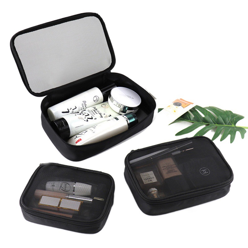Korean Style New Arrival Portable Transparent Breathable Mesh Makeup Bag Waterproof Large Capacity Portable Women's Travel Wash Storage Bag