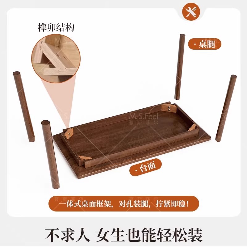 Mesa de comedor de madera sólida, estilo medieval, pequeña casa, mesa rectangular, mesa de comedor simple, mesa de comedor de sala de estar nórdica, combinación de sillas