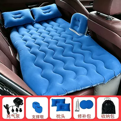 Vehicle-mounted inflatable bed | Mattress - pure-blue-rear-wave-pattern-inflatable-bed-storage-piers2-pillows2