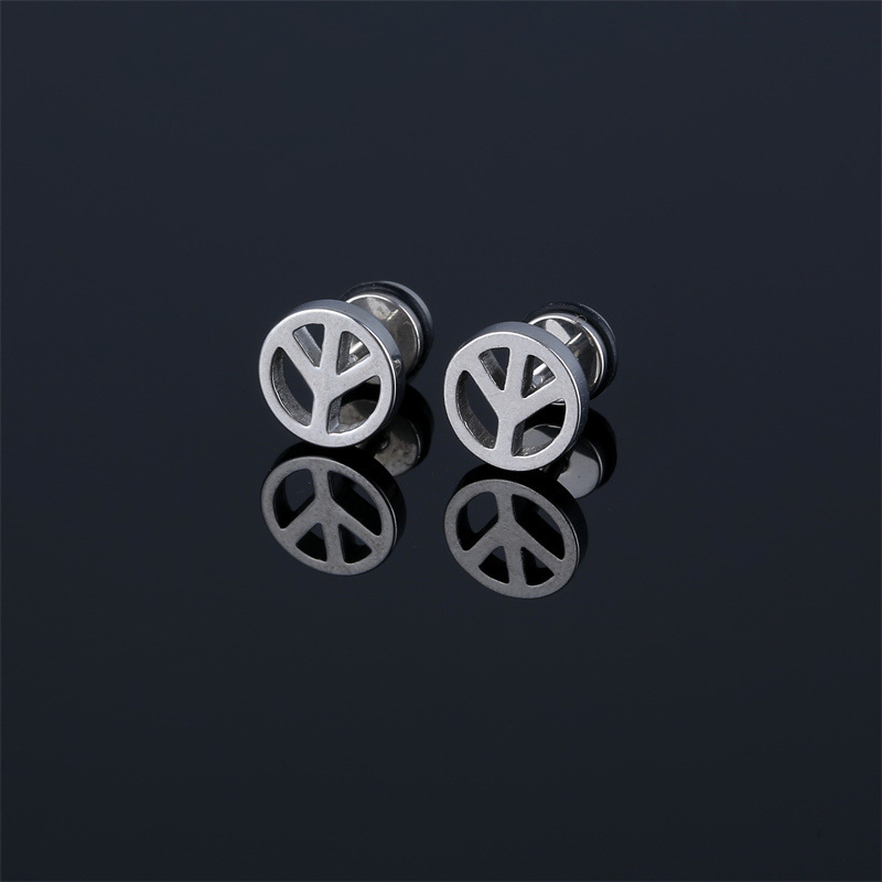 Cross-border new geometric round earrings simple stainless steel small barbell female ear buckle trend everything ear bone clamp wholesale