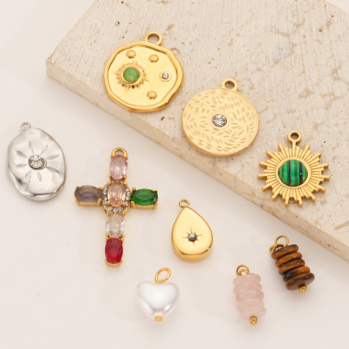 3g Weight Pendant Jewelry Making Type 10*10mm, 16*18.5mm, 18.5*30mm Jewelry Making Size Malachite, Tiger Eye, Zircon Inlay Material DIY Jewelry Accessories Classification 5 PCS/Package Quantity 304 Stainless Steel Material Geometric, Cross, Water Droplets Pattern All Seasons Season Polished Finish Inlay Design Modern Style Style 5 PCS/Package 10*10mm 16*18.5mm 18.5*30mm 304 Stainless Steel Malachite Tiger Eye Zircon Geometric Cross Water Droplets Polished Pendant DIY Jewelry Accessories 2