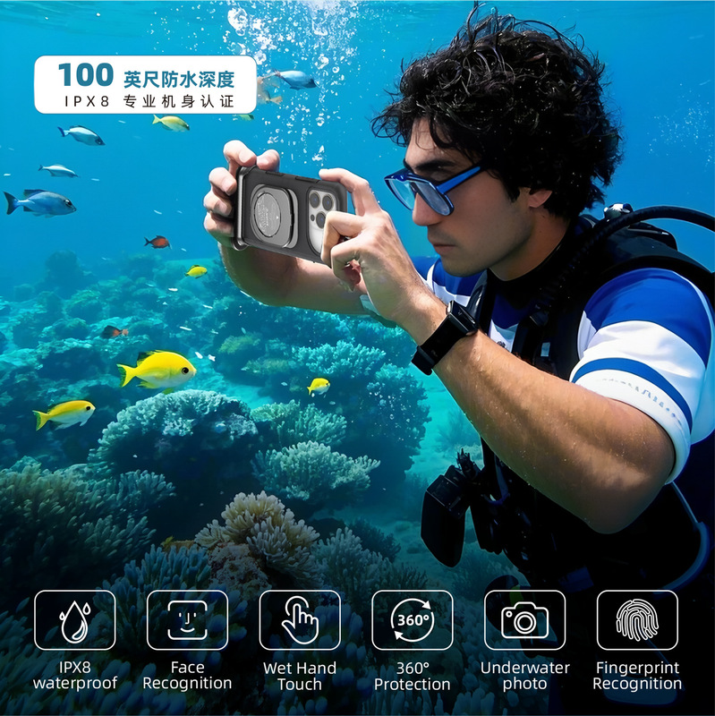 Self-checking mobile phone waterproof case is suitable for Apple series universal waterproof drop-proof mobile phone case swimming diving mobile phone case