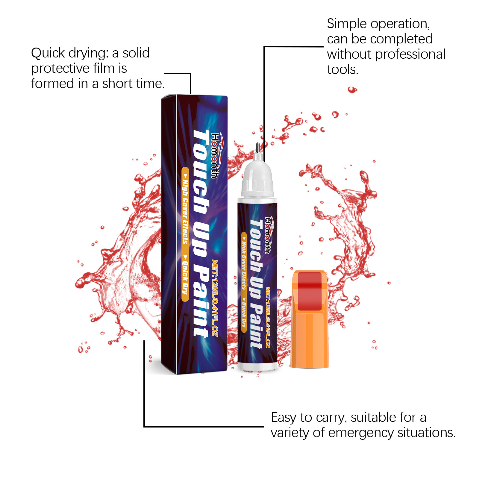Homonth Red Car Scratch Care Paint Pen Paint Scratch Scratch Care Touch-Up Paint Maintenance Paint Pen