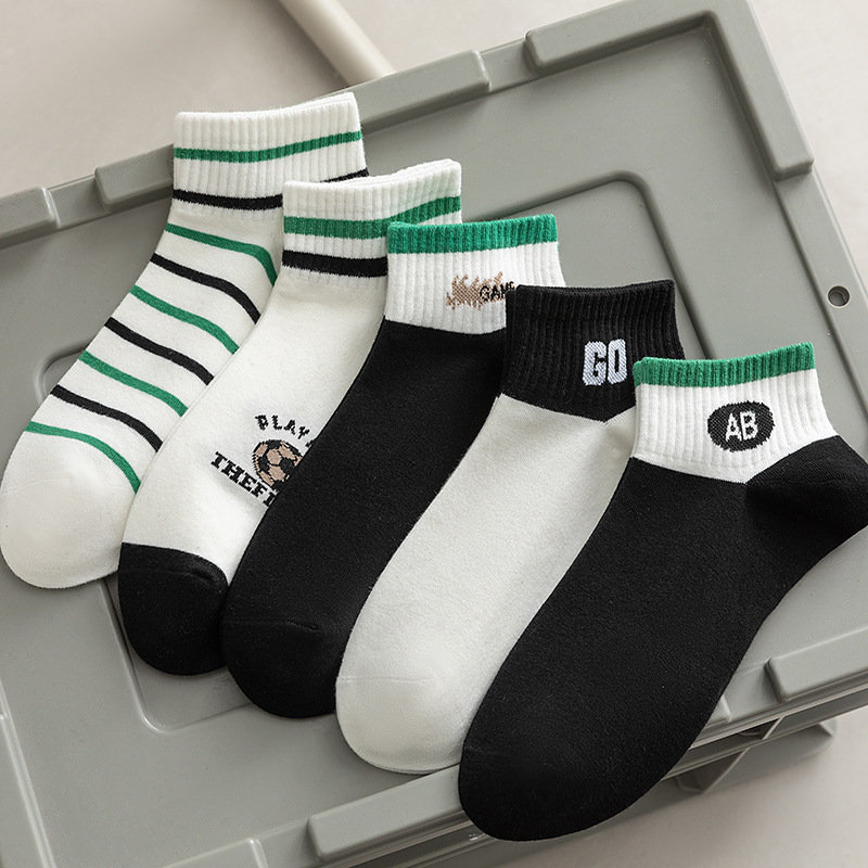Combed cotton boat Socks men's breathable sweat-absorbent striped cotton socks men's casual trendy sports socks college style socks wholesale