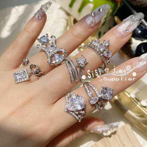 Sisi's new creative comet ins Internet celebrity bow series 18K plated micro-set five-pointed star ring for women