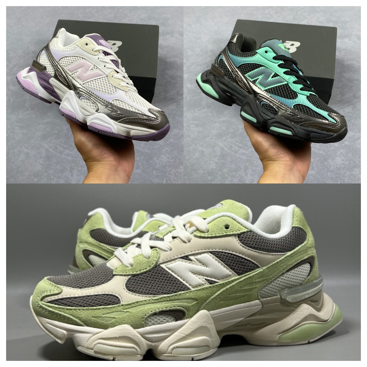 NB 9060 Elephant Hoof Dad Shoes, Thick-Soled, Height-Increasing, Athletic Running Shoes, Dry Lime Green, Matcha Green, Casual Shoes for Couples