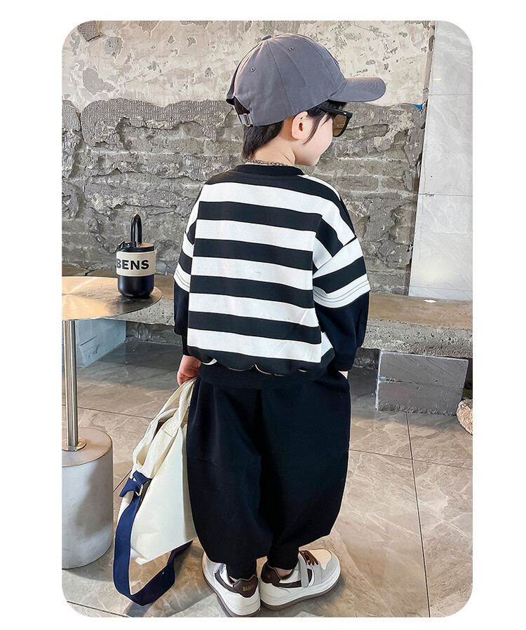 Suéteres de rayas para niños, botas, pantalones, ropa de primavera y otoño, nuevo conjunto de dos piezas moderno y moderno para niños,_voghion.com