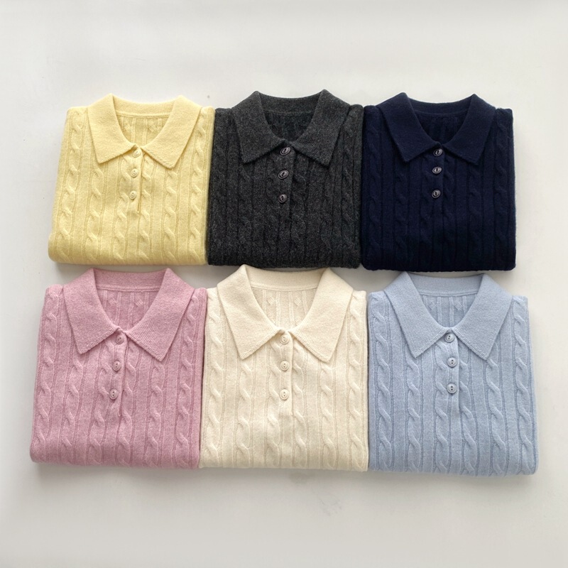 25 Autumn and Winter New Korean Style Woolen Sweater Polo Collar Twist Knitted Three-Quarter Sleeve Dopamine Colorful Sweater A1088