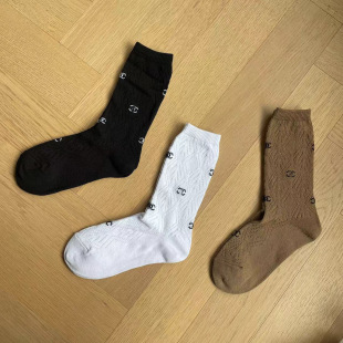 Chanel Style Diamond Lattice Letter Mid-Socks Japanese Style Sweet Girl's Heart Autumn and Winter Lolita Socks Women's C Letter Socks