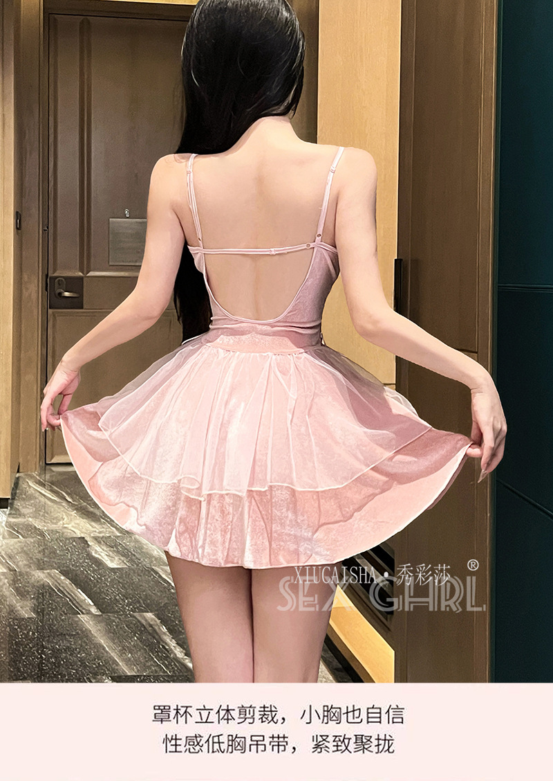 Velvet Lace Underwire Babydoll Set with Embroidery, Plus Size Slim Fit — detail image 7