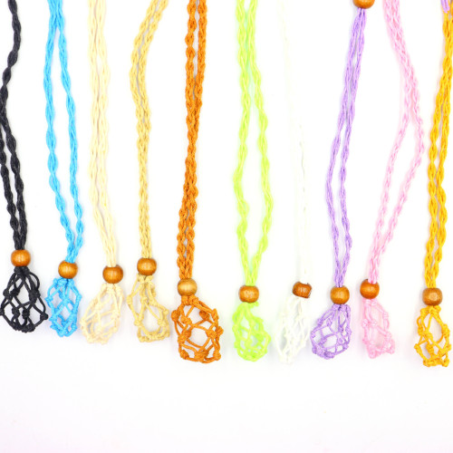 Cross-border festival new product retro woven raw stone natural stone pendant net pocket necklace handmade adjustable necklace rope