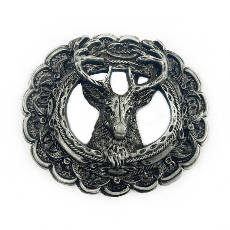Animal deer hide belt buckle, European and American Western cowboy totem belt buckle&mdash;stylish, smooth design with a vintage board-style clasp and secure locking mechanism.