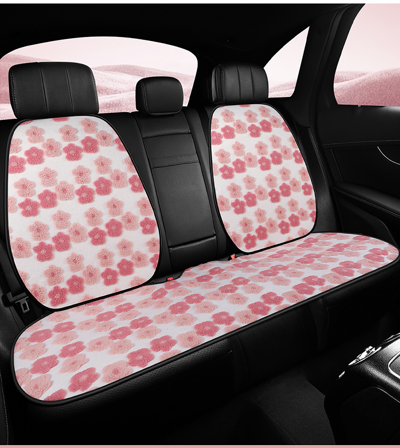 Warm Car Seat Cushion, Lamb Wool, Cute 3D Flower Design, Seven-Piece Set, Three-Piece Set, Small Square Cushion, Wholesale, Thickened and Warm