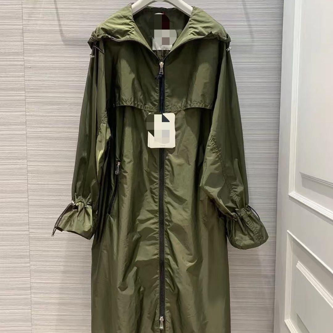 New Foreign Trade Mid-Length Trench Coat Casual Jacket, Mid-Length with Waist Cinching, 2025 Loose Fashion Hooded Drawstring Sun Protection