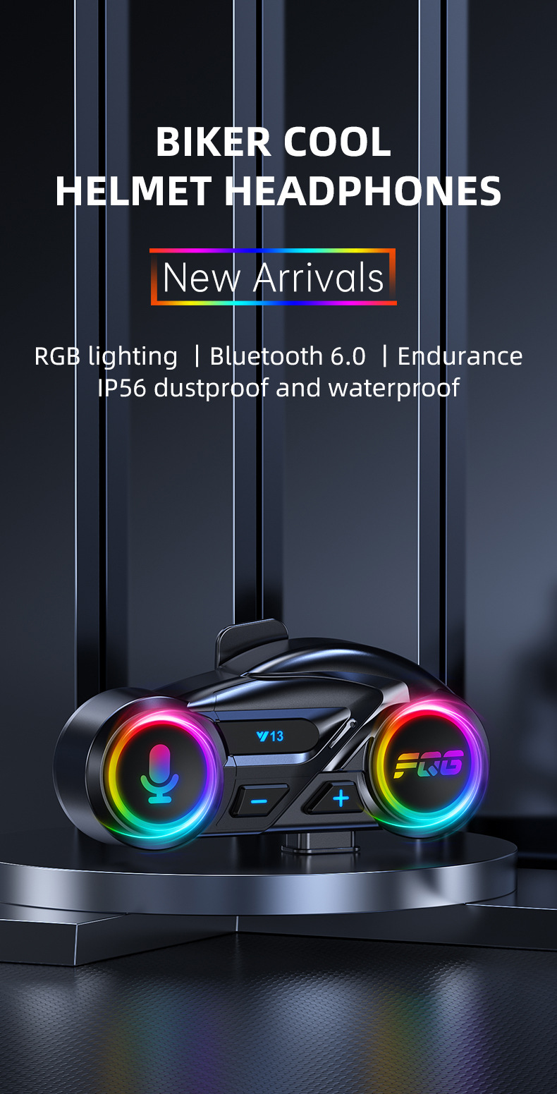 Cross-Border New Model Y13 Helmet Bluetooth Headset Fm Radio Colorful Waterproof Noise Reduction Long Battery Life Multi-Linkage Mobile Phone
