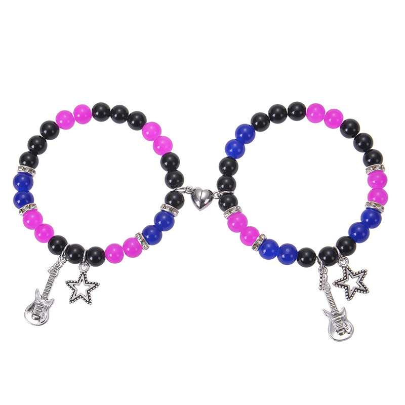 Cross-border Love Magnetic Buckle Couple Bracelet Natural Stone Crystal Bracelet Guitar Kitty Cat Pendant Gift