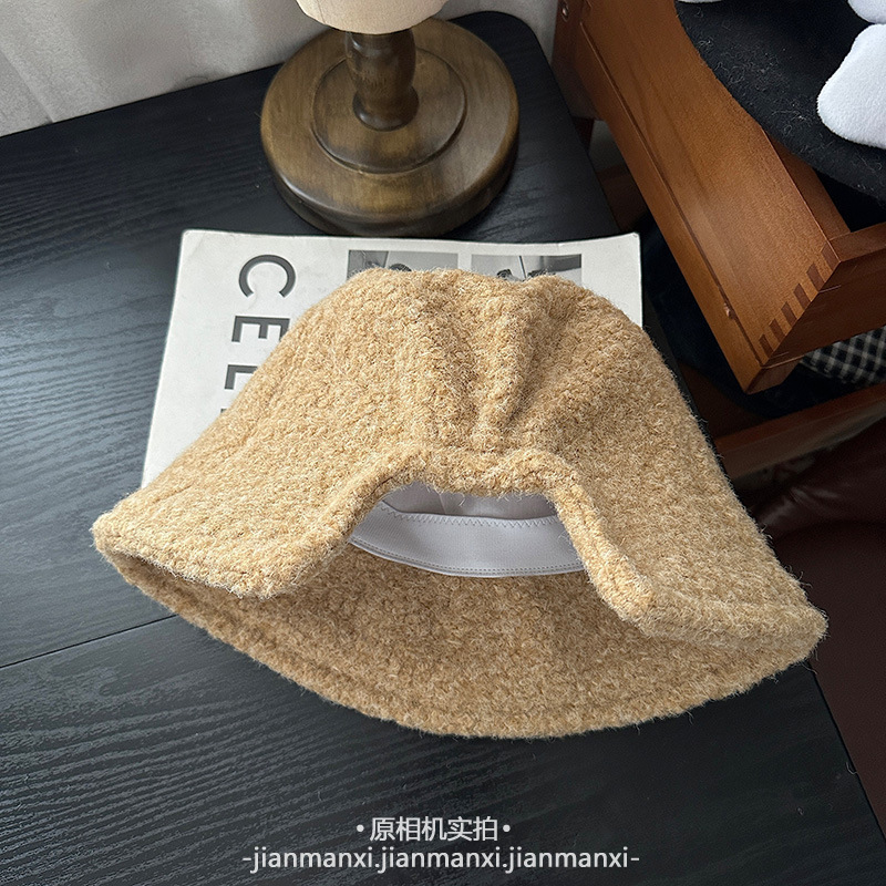 帽子女款冬季新款羊羔毛渔夫帽秋冬素颜后开叉水桶帽纯色保暖盆帽|undefined