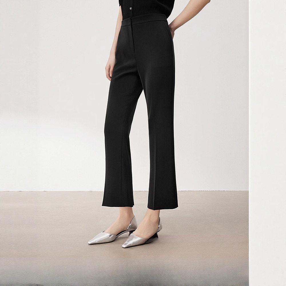 2025夏季新款黑色微喇小脚西装裤垂感显瘦九分裤子女