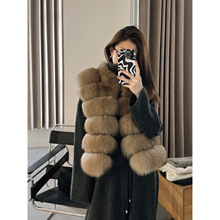 狐狸毛皮草 女士无袖蓬松丰盈女士皮草冬季外套横排上衣