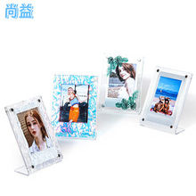 ins风时尚波纹透明相框 亚马逊热款拍立得3寸磁铁亚克力镂空相框