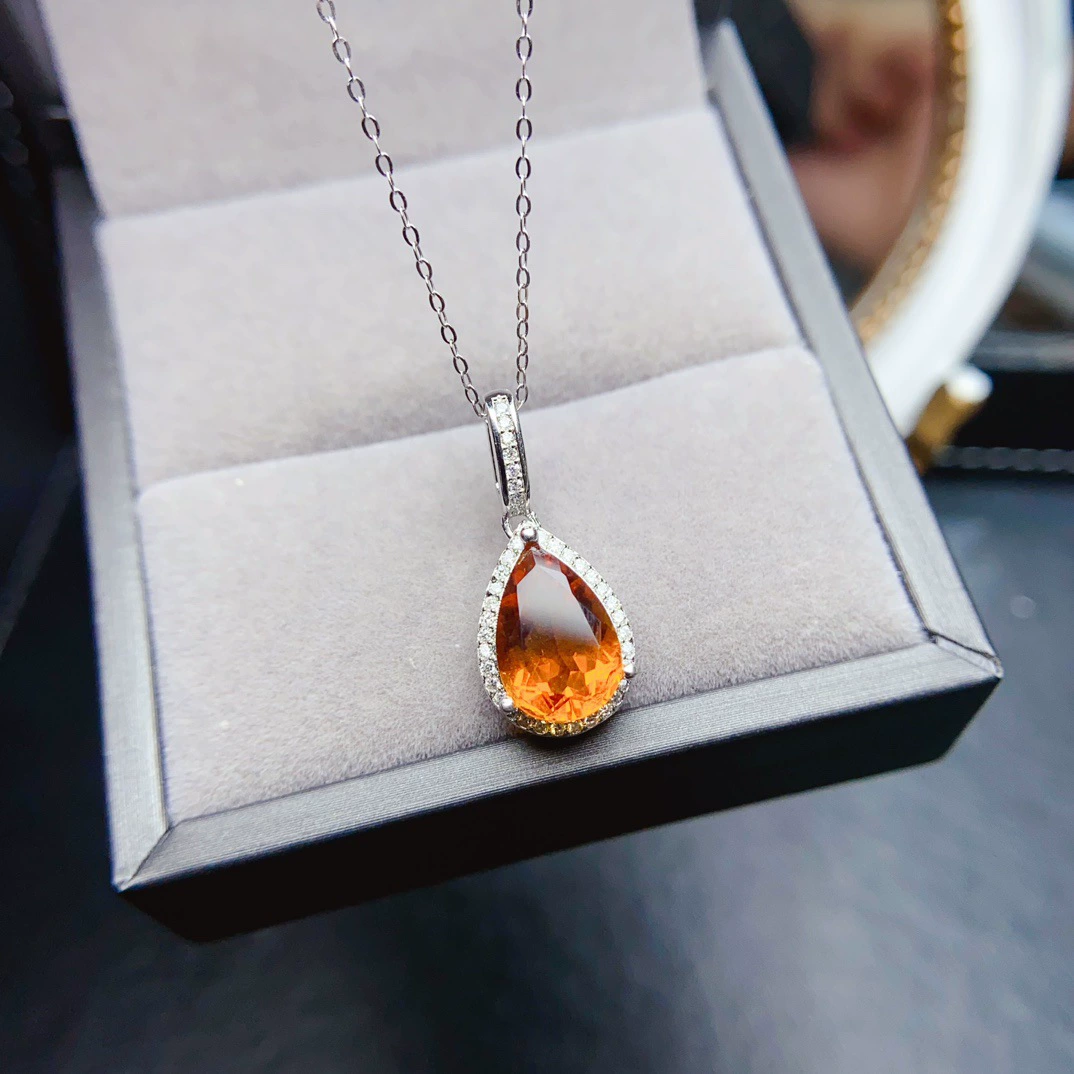 Заводская оптовая продажа натуральный цитрин подвеска S925 Серебряный инкрустированный основной камень 8*12 горячо продается в Европе и Америке