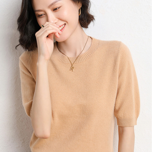 2025 spring and autumn knitted sweater women's sweater women's short-sleeved round collar wool sweater women's foreign trade export wholesale