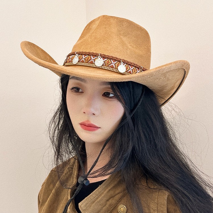 新款美式覆古西部牛仔帽子女夏季川西旅游防晒遮阳拍照百搭骑士帽|undefined