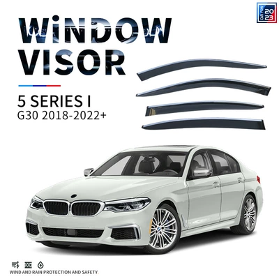 5 Series Window Visor, Rain shield - standard-packing-without-logo-bmw-5-series-i-short-wheelbase-mk7-g30-2018-2023-rain-guards-with-bright-trim