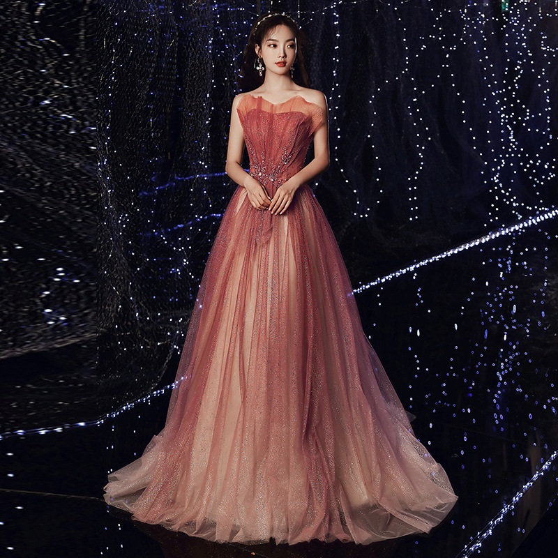Evening Dress Female Toast Dress Red Wedding 2025 Spring New Bridal Dinner Tube Top Long Skirt Host Fairy Spirit Evening Dress Female Toast Dress Red Wedding 2025 Spring New Bridal Dinner Tube Top Long Skirt Host Fairy Spirit