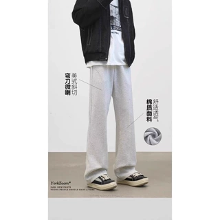 百搭秋季运动休闲风直筒拼接裤男式聚酯纤维弹力长裤青少年潮流