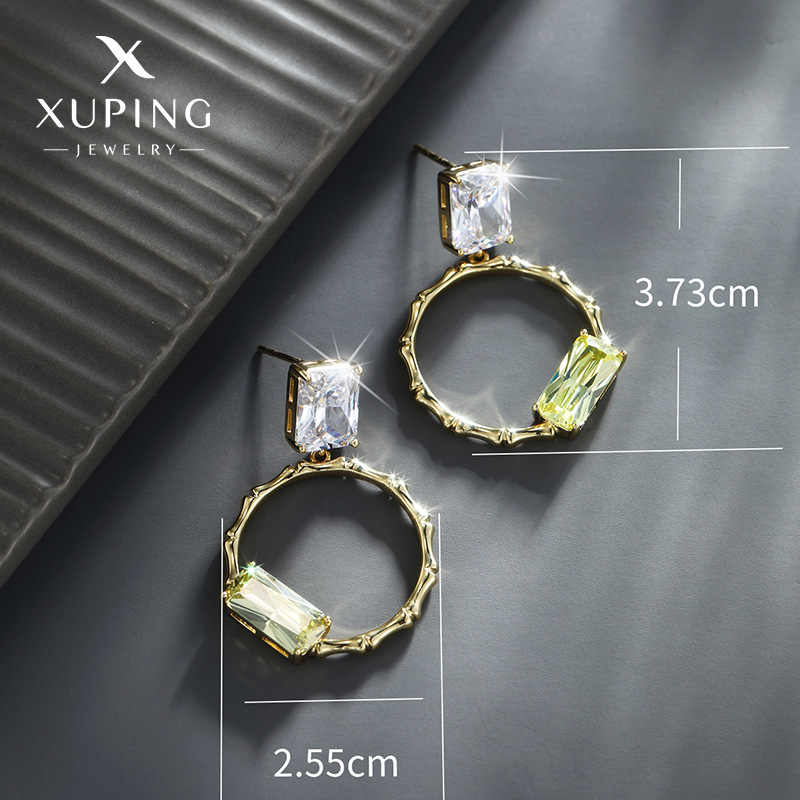 Xuping joyería imitación color tesoro serie Internet celebridad pendientes cuadrados moda mujer simple Esmeralda pendientes de alto grado al por mayor