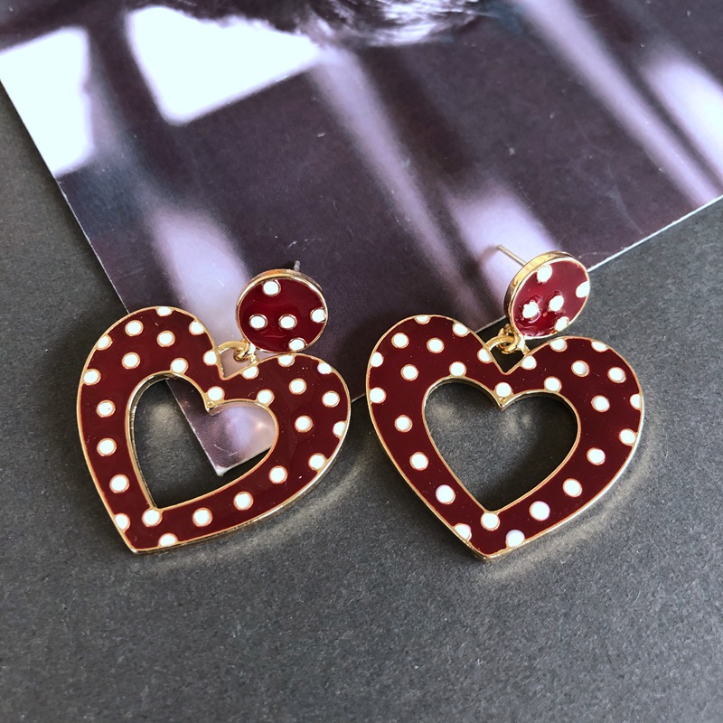14g Weight No Inlaid Inlay Material Earrings, Ear Studs Classification Wedding, Travel Occasion Alloy Material Printing Pattern Women'S Gender Fashion Style Green, Silver Color Retro Red Oil Drip Glaze Enamel Heart Wave Dot Color Matching Geometric Earrings Wholesale Nihaojewelry 4
