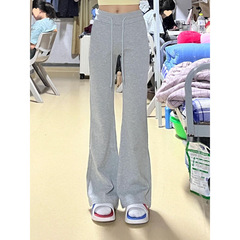 白灰色美式运动微喇裤女2025春季新款修身高腰垂感显瘦百搭休闲裤