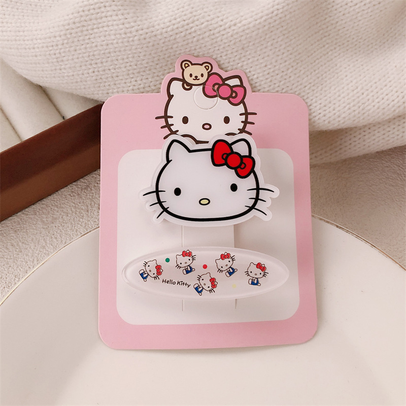 Nuevos lindos clips de pelo acrílico gatito dulce chica arco rojo clips de pelo lateral rasgado clips frangeo