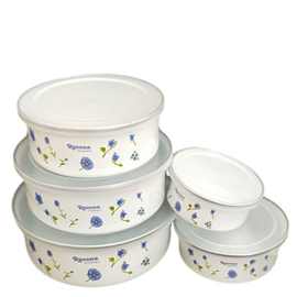 搪瓷加厚带盖保鲜碗家用冰箱厨房密封盒五件套带盖沙拉泡面收纳碗