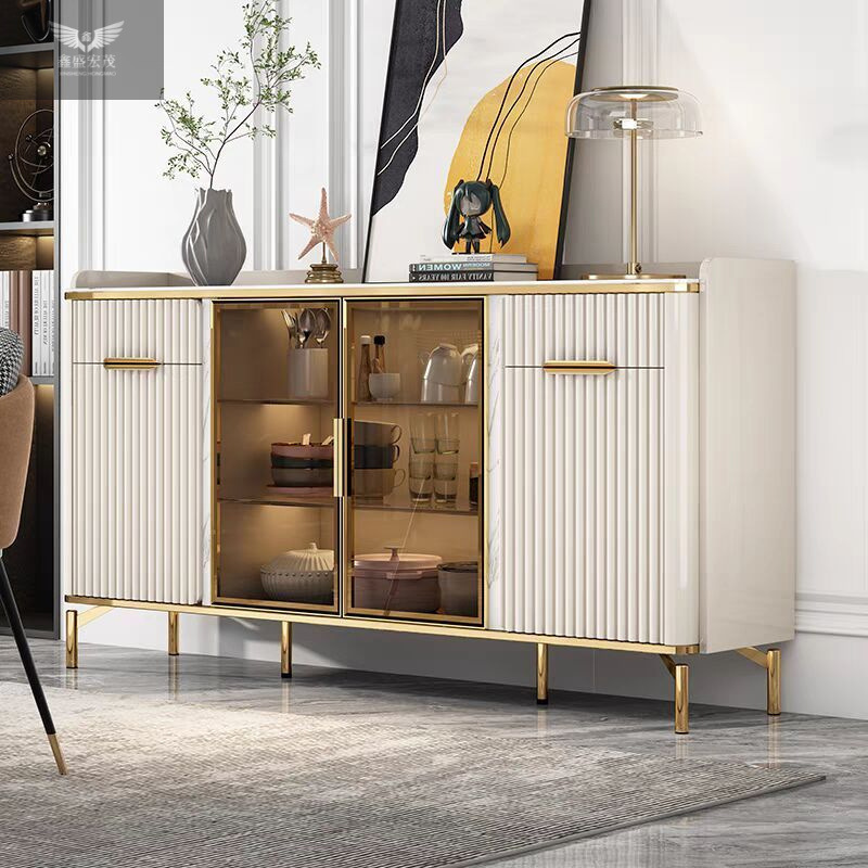 Gabinete de sala de estar, armario de cocina de alta calidad, tablero de roca ligero y lujoso italiano, simple, armario de comidas de estilo crema, multifunción contra la pared